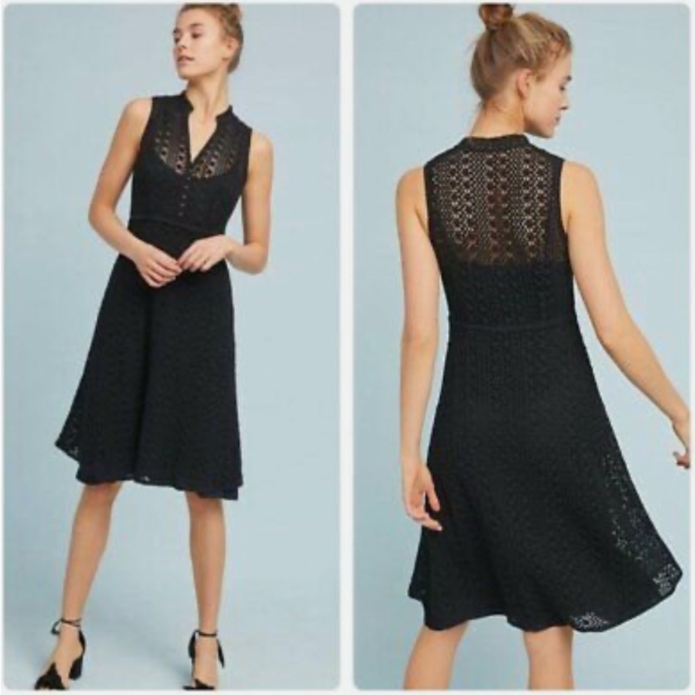 Meadow Rue Anthro Black Crochet Knit Sleeveless sz 2